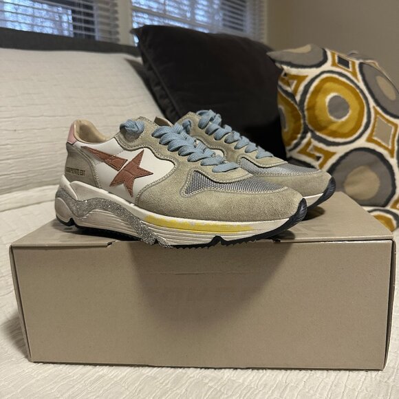 Limited Edition Golden Goose Running Sole Sneakers, white/grey/mauve, size 37 - Picture 1 of 6